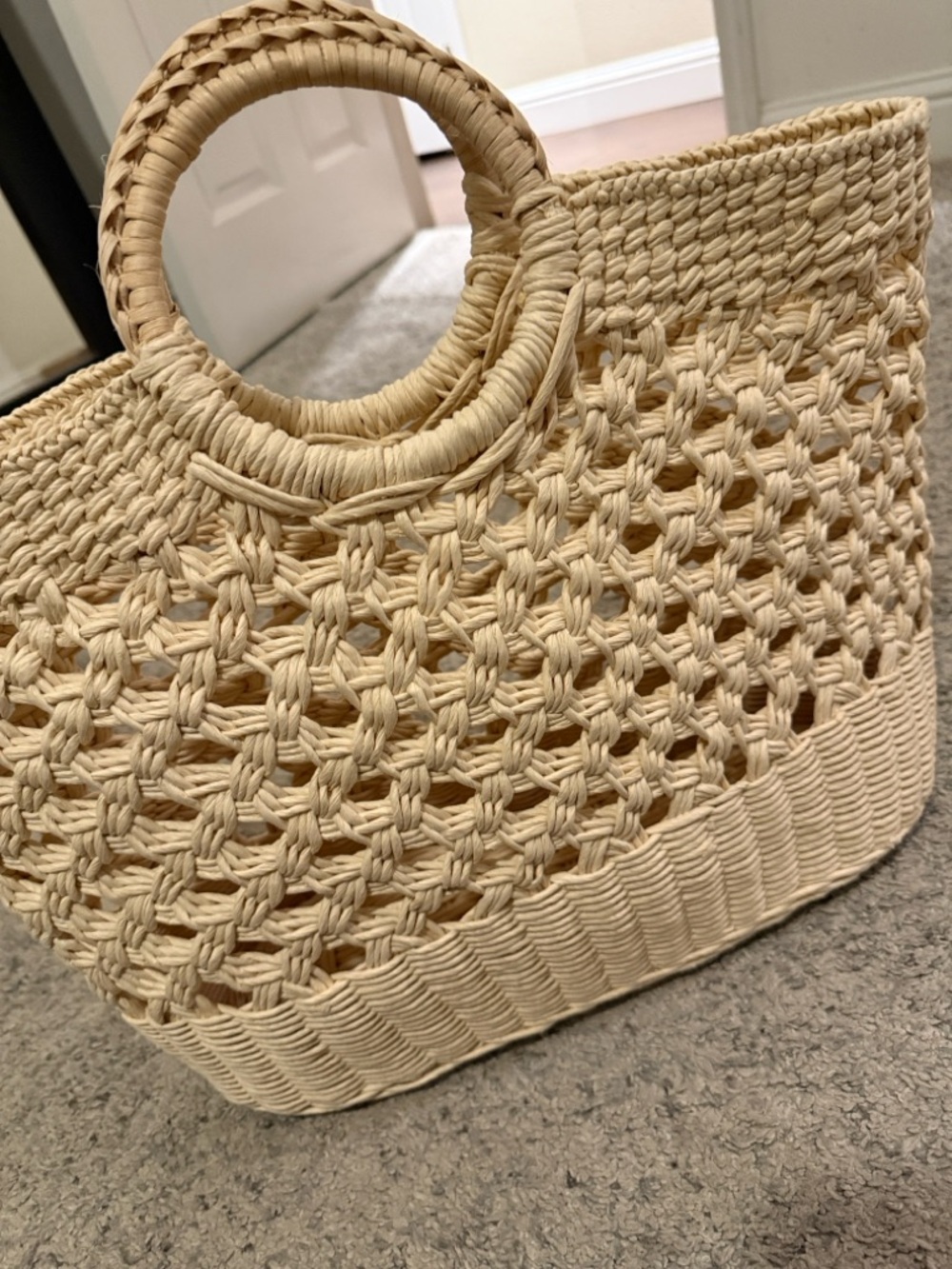 Woven Straw Tote Bag - Cream